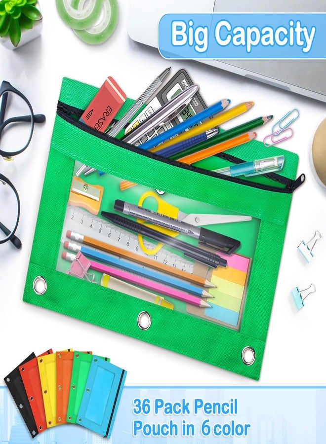 spring flower SpringFlower 36 Pack Pencil Pouch for 3 Ring Binder, Pencil Pouch in 6 Assorted Colors, Smooth Zipper Pencil Pouch Bulk for School and Office Supplies with Clear Window - Image 5